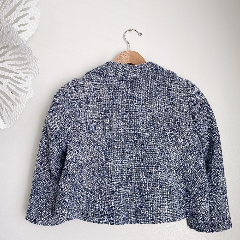 TAHARI Venetia Jacket Blue Boucle Tweed Cropped Blazer Quiet Luxury Old Money 6P - Picture 3 of 6